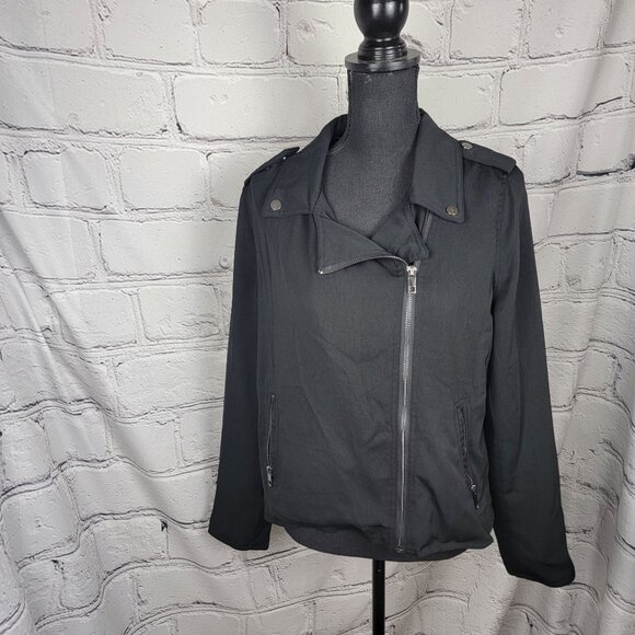 Who What Wear Black Drapey Moto Jacket Asymmetrical Zipper Interview Women's‎ L - Picture 1 of 8